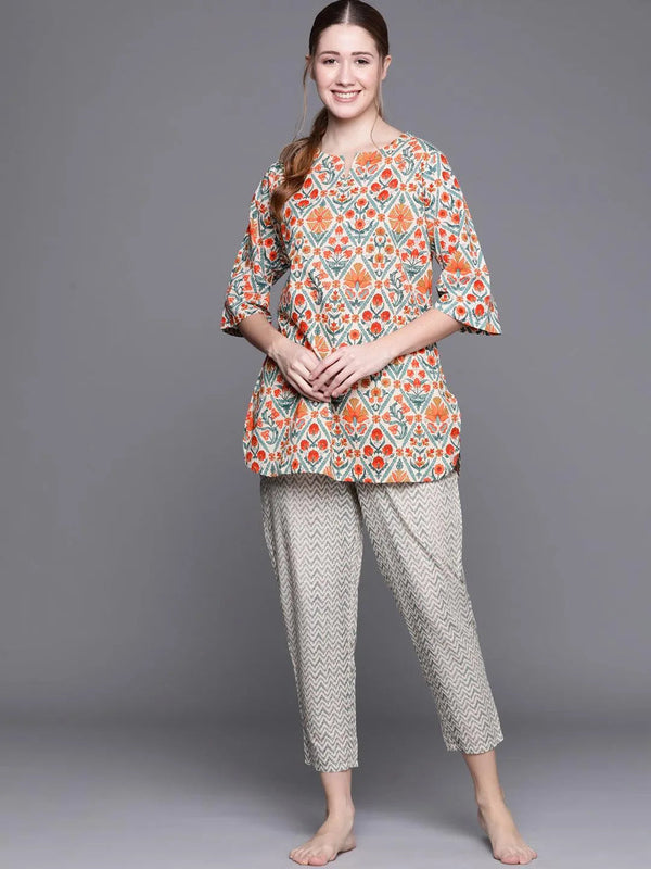 Multicoloured Printed Cotton Night Suit - Jashvi