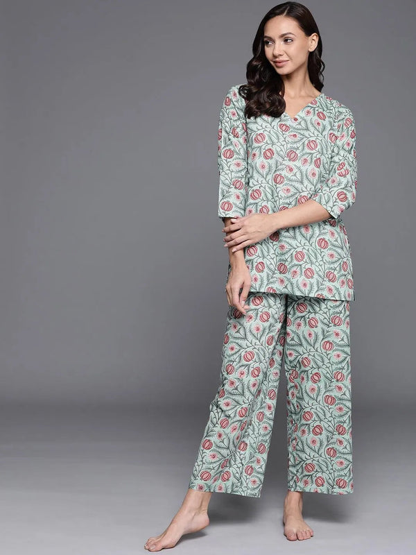 Multicoloured Printed Cotton Night Suit - Jashvi