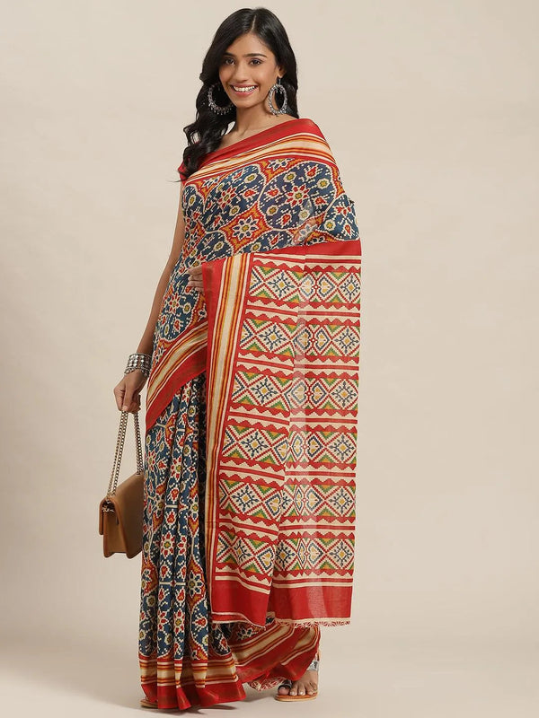 Multicoloured Printed Cotton Saree - Jashvi