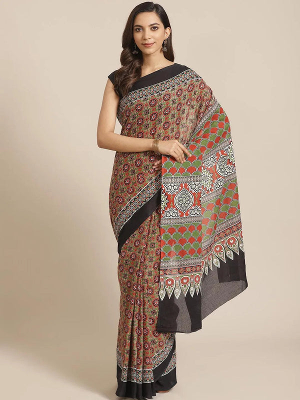 Multicoloured Printed Cotton Saree - Jashvi