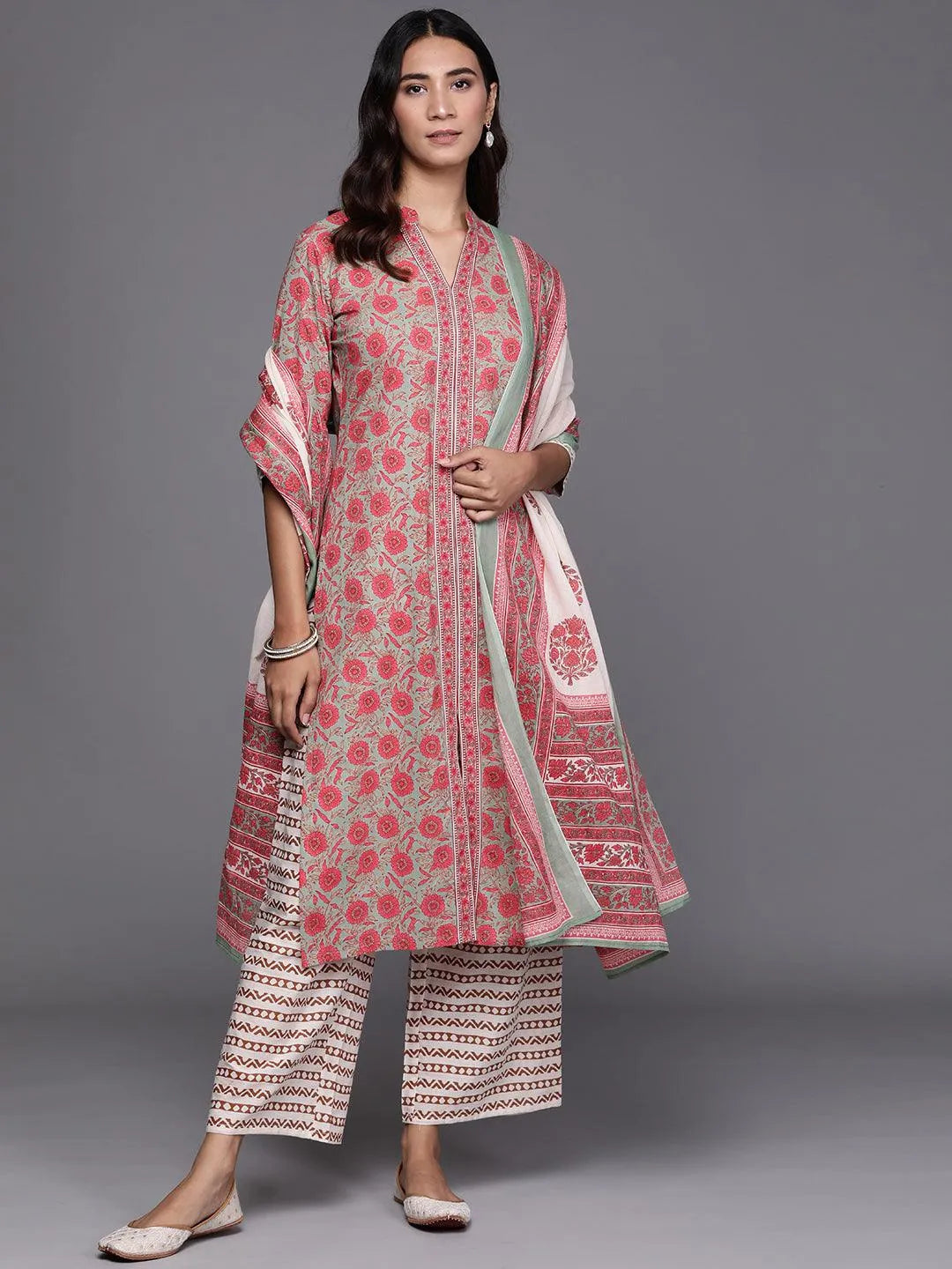 Multicoloured Printed Cotton Suit Set - Jashvi