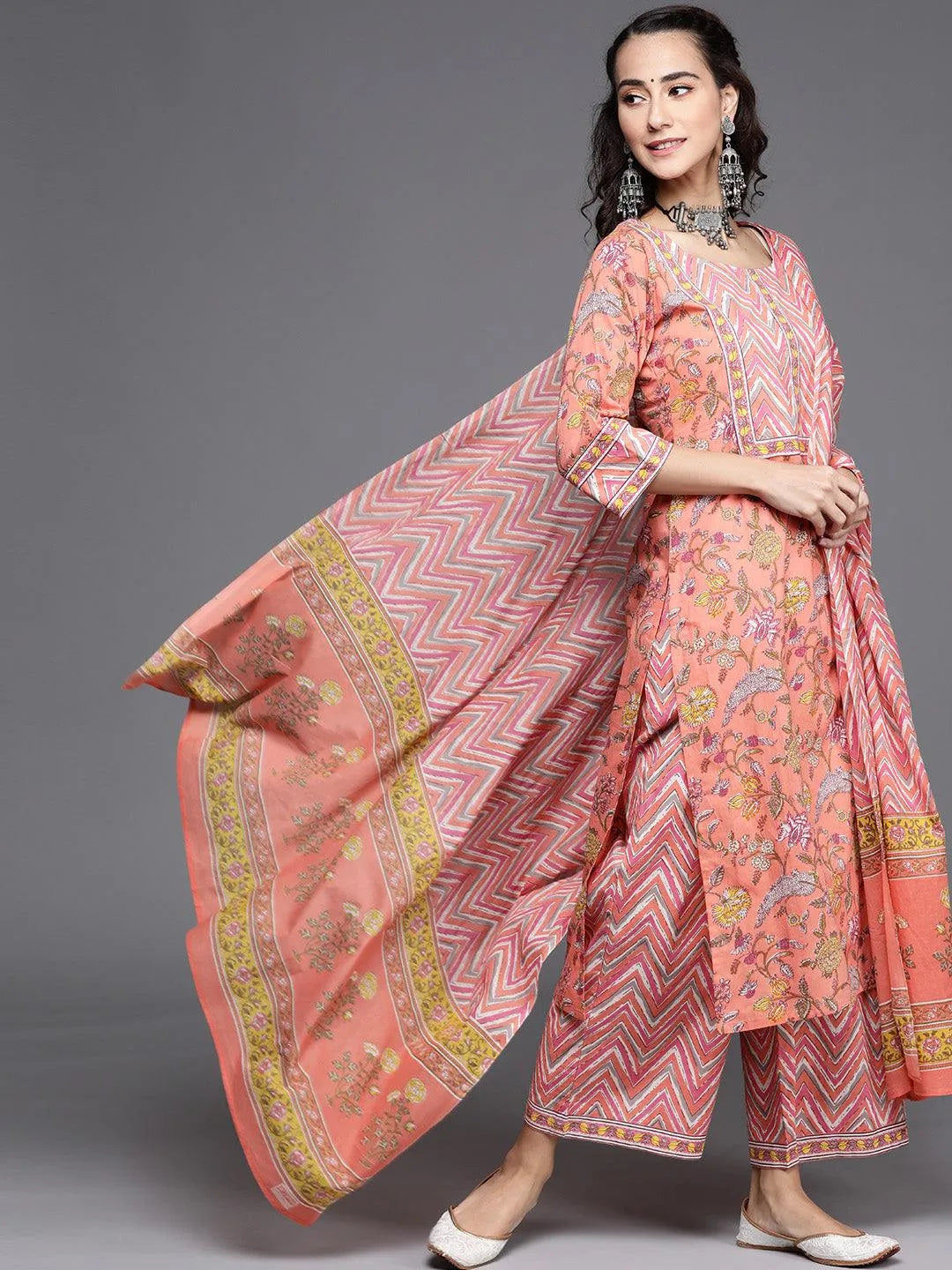 Multicoloured Printed Cotton Suit Set - Jashvi