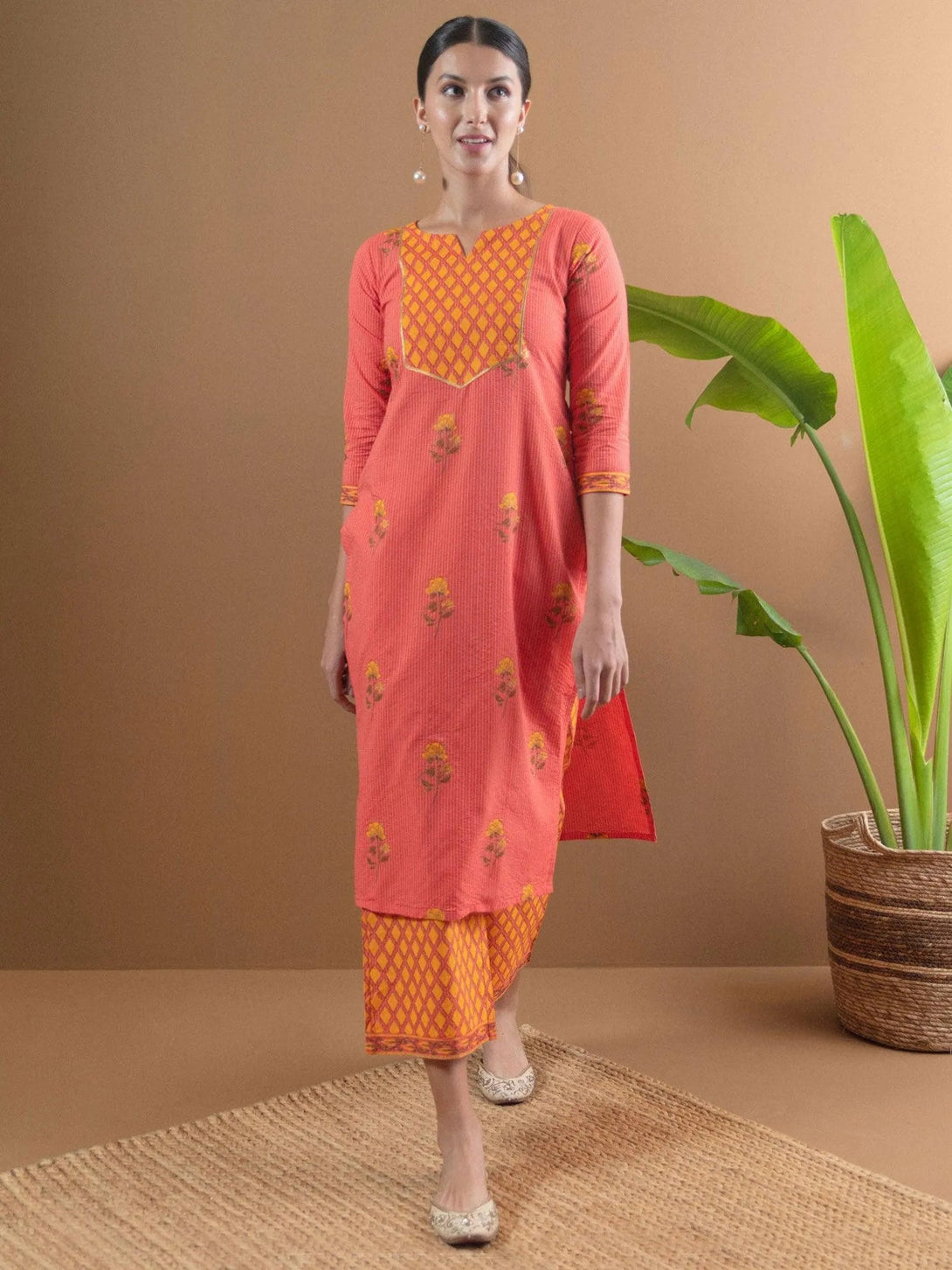 Multicoloured Printed Cotton Kurta Set With Mask - Jashvi