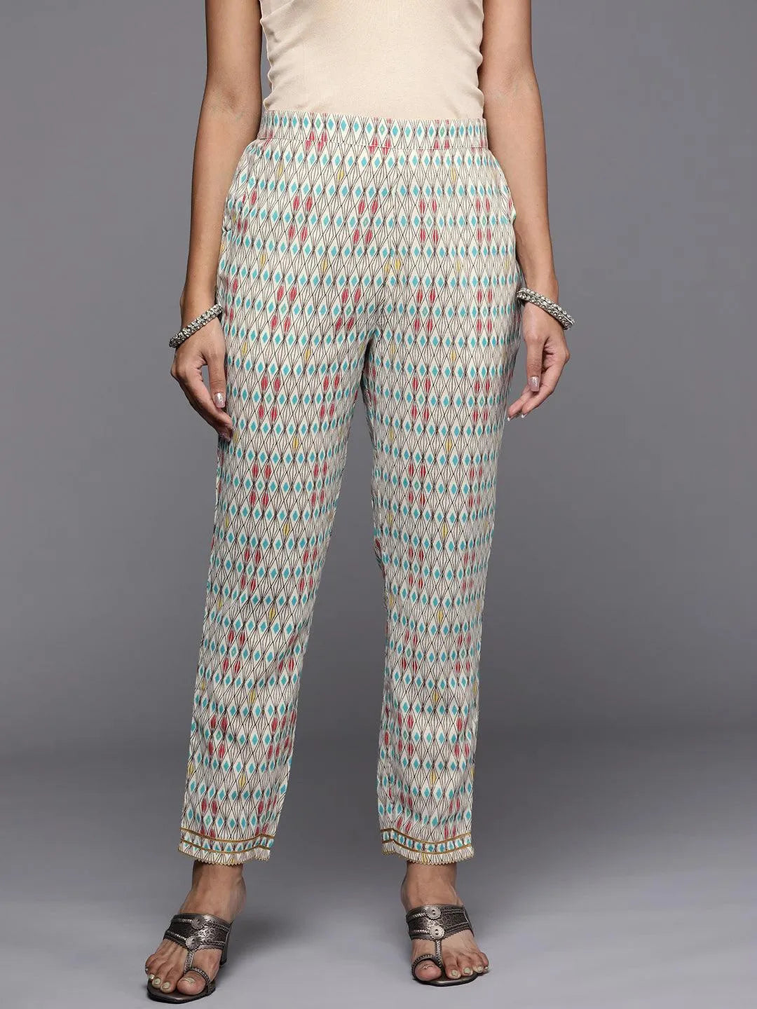 Multicoloured Printed Cotton Trousers - Jashvi