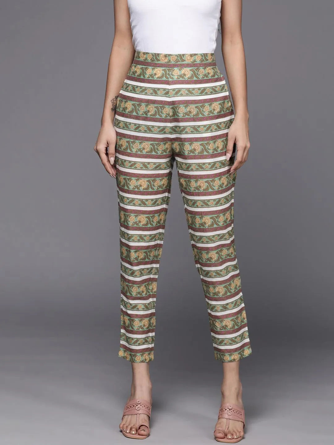 Multicoloured Printed Cotton Trousers - Jashvi