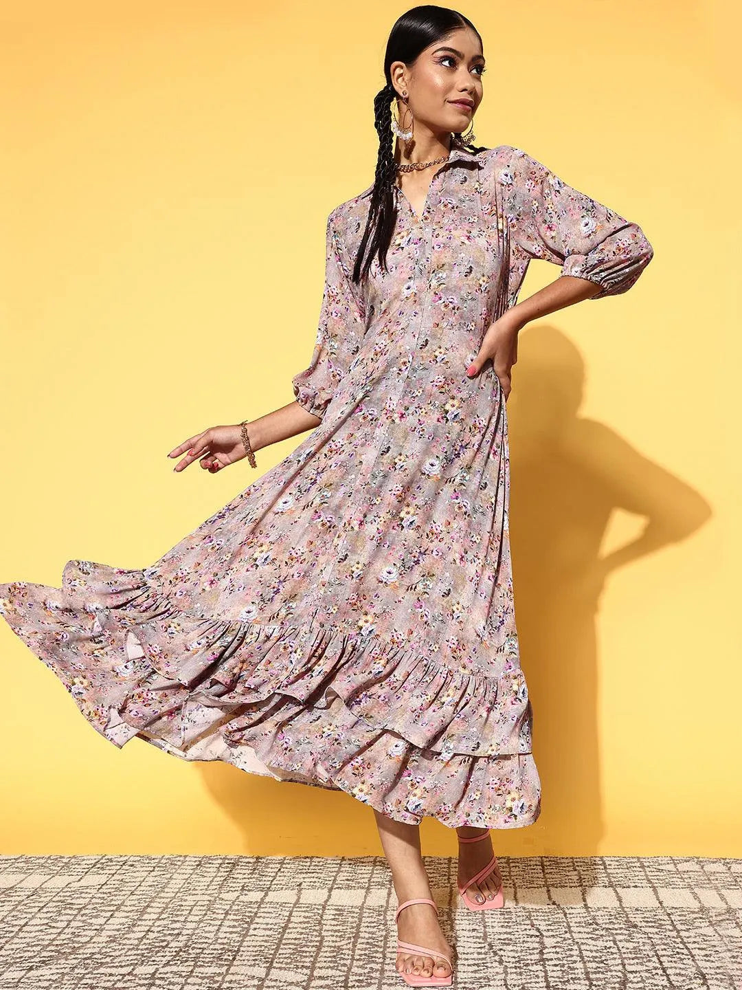 Multicoloured Printed Georgette A-Line Dress - Jashvi