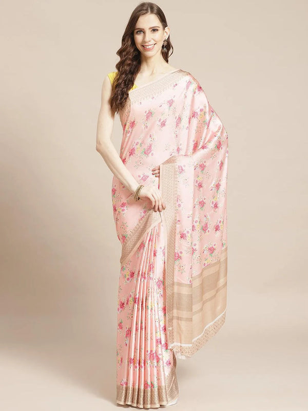 Multicoloured Printed Satin Saree - Jashvi