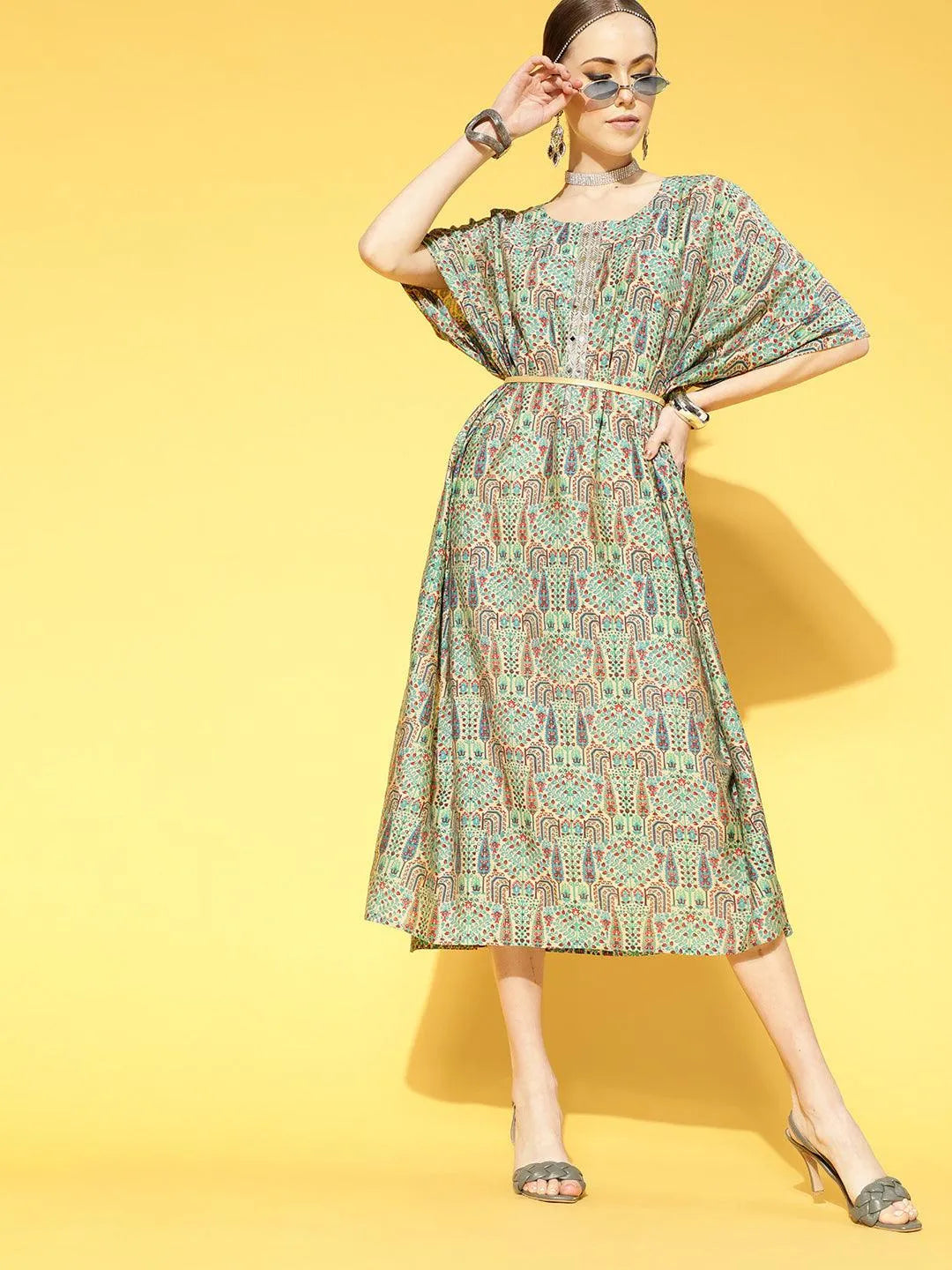 Multicoloured Printed Silk Blend Dress - Jashvi