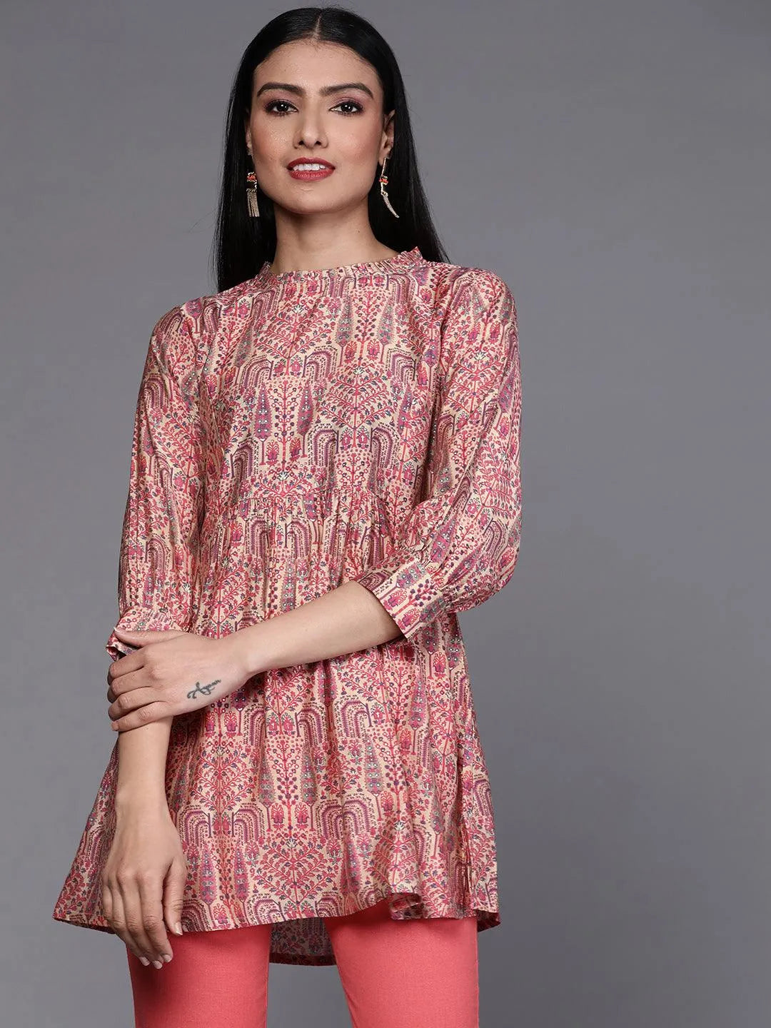 Multicoloured Printed Silk Blend Kurti - Jashvi