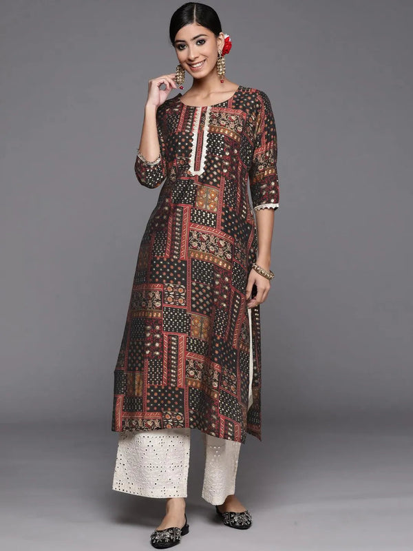 Multicoloured Printed Silk Straight Kurta - Jashvi