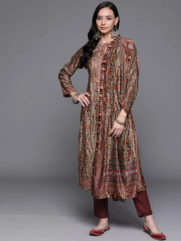 Multicoloured Printed Velvet Suit Set - Jashvi