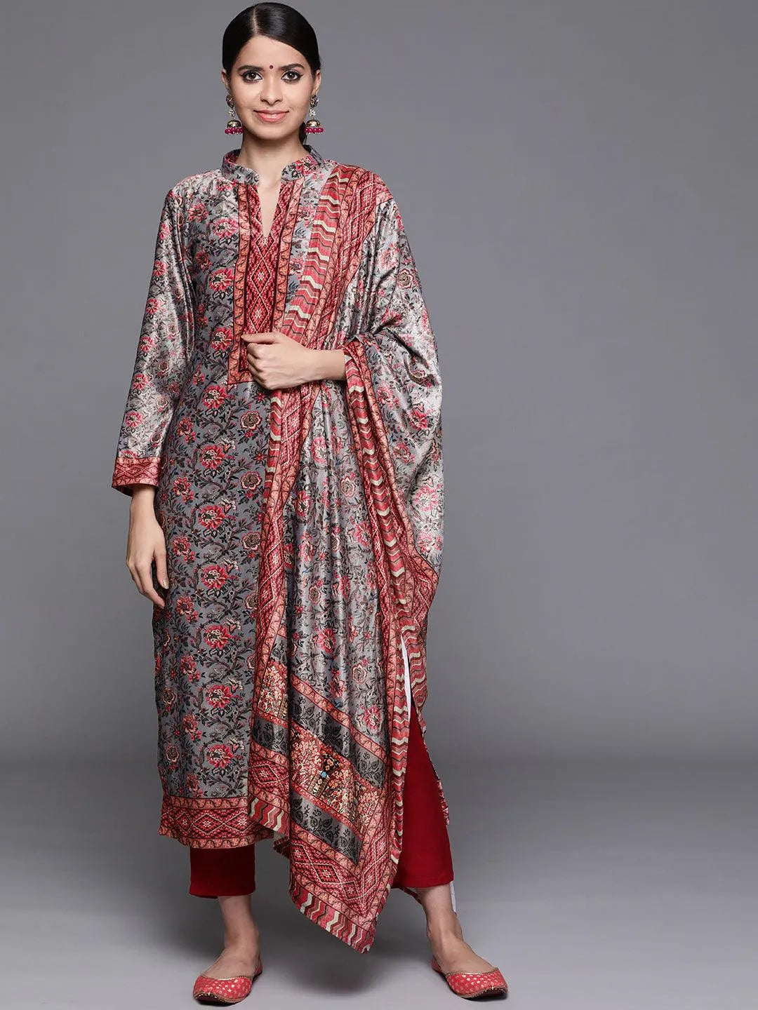 Multicoloured Printed Velvet Suit Set - Jashvi