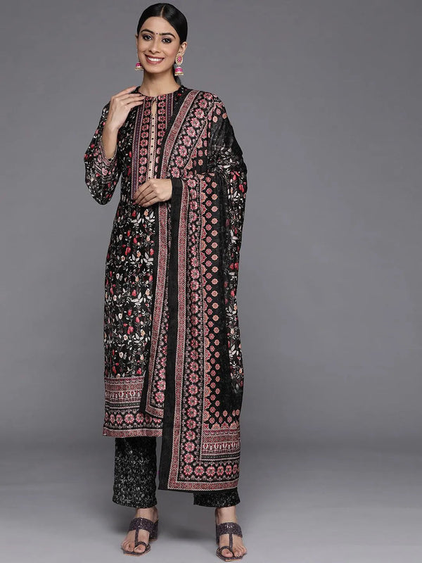 Multicoloured Printed Velvet Straight Suit Set With Trousers - Jashvi