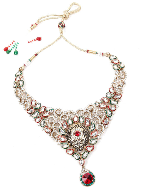 Women's Multicoloured Stones And Kundan Set - Odette