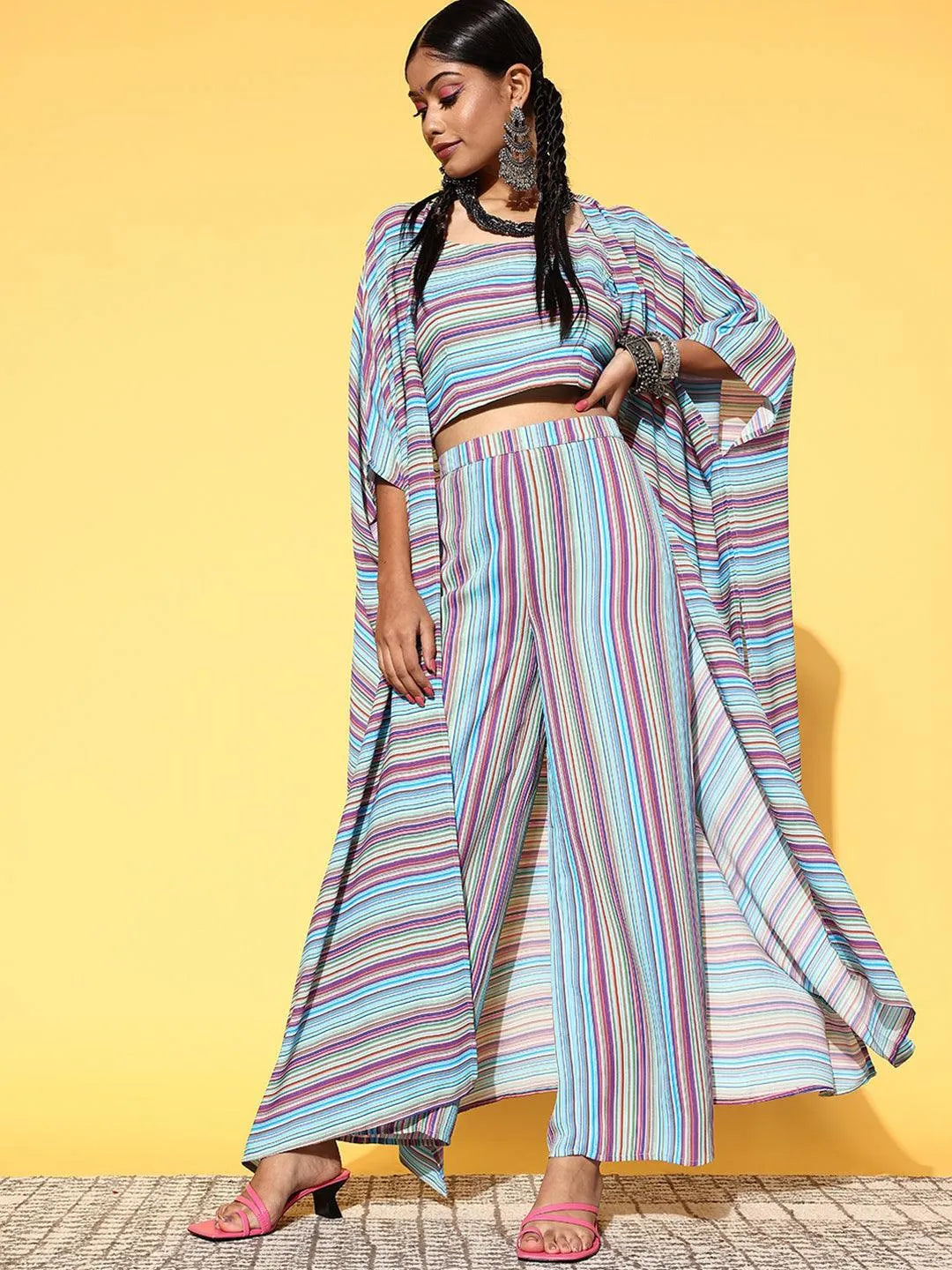 Multicoloured Striped Georgette Co-Ords - Jashvi