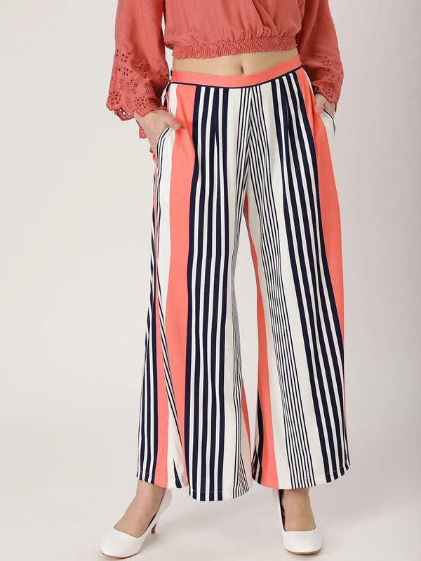 Multicoloured Striped Polyester Palazzos - Jashvi