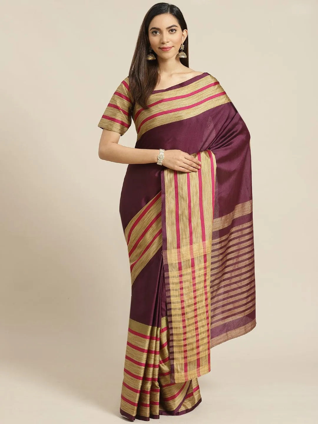 Multicoloured Striped Polyester Silk Saree - Jashvi