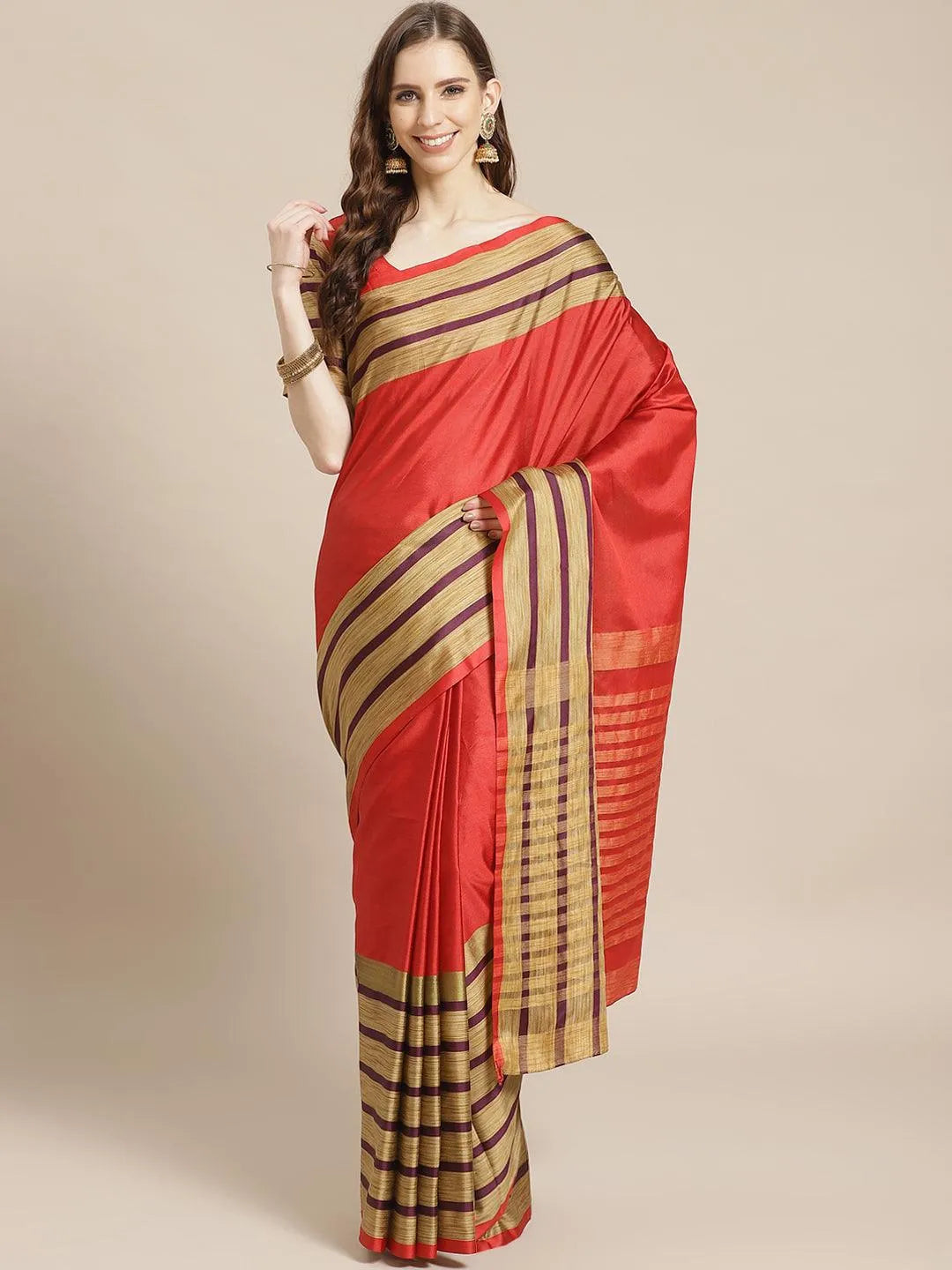 Multicoloured Striped Polyester Silk Saree - Jashvi