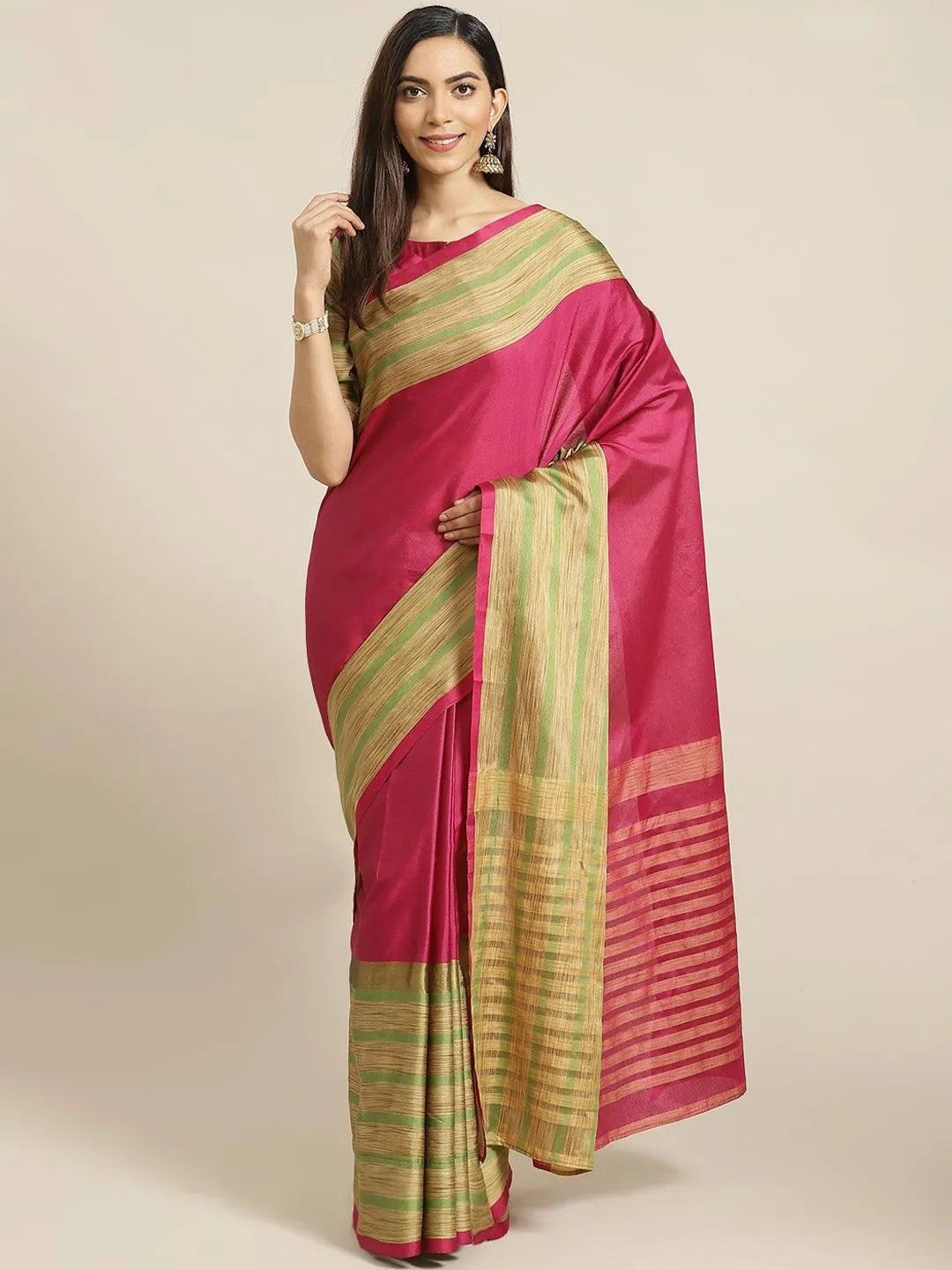 Multicoloured Striped Polyester Silk Saree - Jashvi