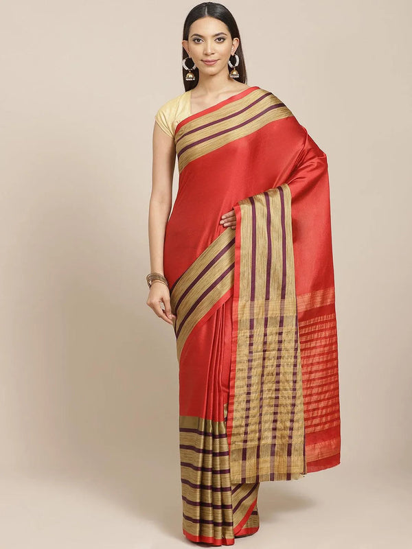 Multicoloured Striped Polyester Silk Saree - Jashvi