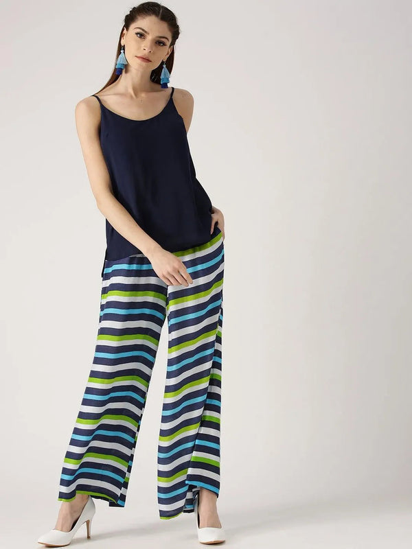 Multicoloured Striped Rayon Palazzos - Jashvi