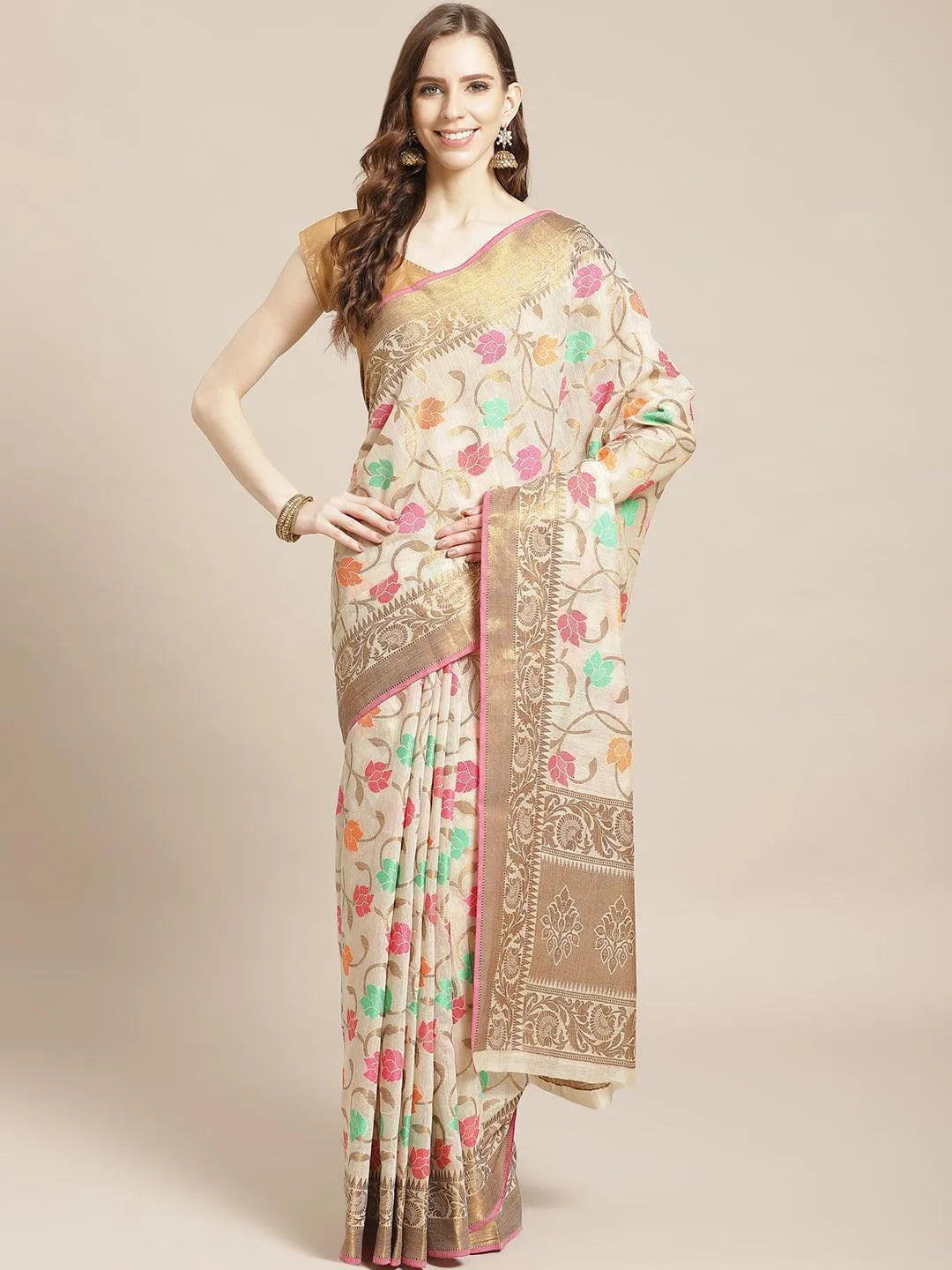 Multicoloured Woven Design Cotton Saree - Jashvi