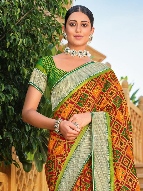 Women's Mustard Brasso Patola Designer Saree - Odette