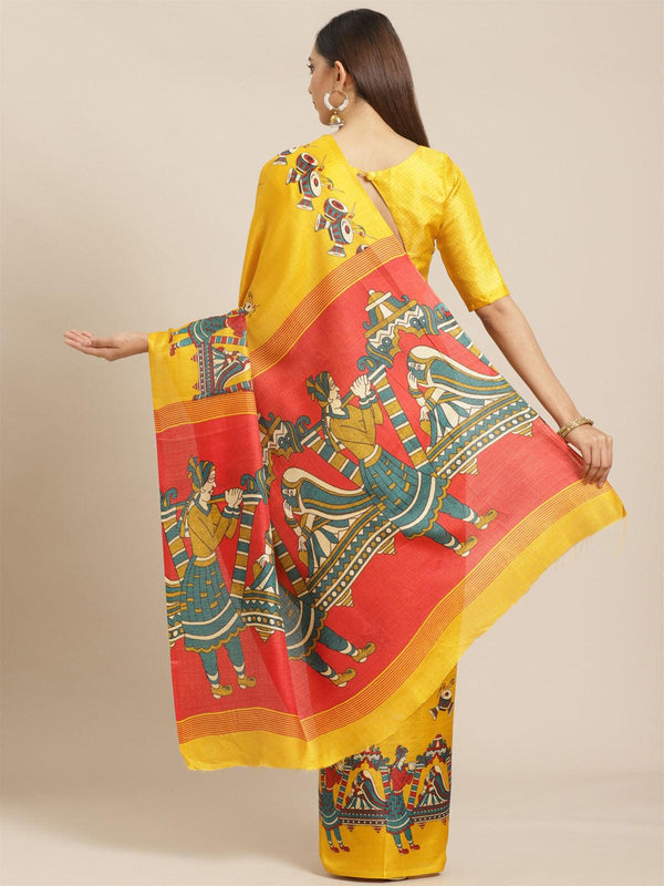 Women's Mustard Casual Bhagalpuri Printed Saree With Unstitched Blouse - Odette