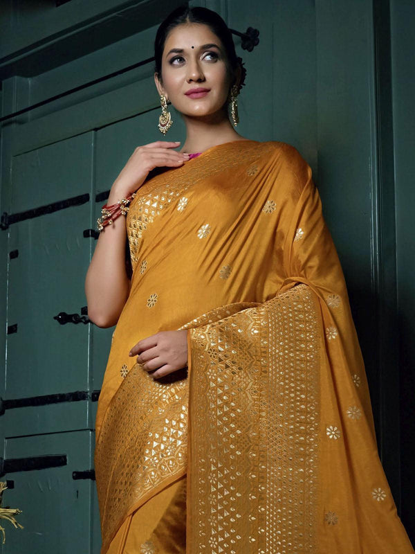 Women's Mustard Color Art Silk Saree With Art Silk Blouse - Odette