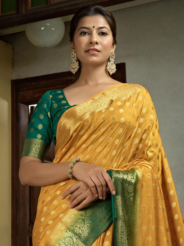 Women's Mustard Color Traditional Wear Silk Saree - Odette