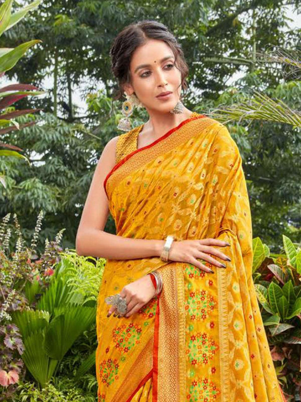 Women's Mustard Elegant Cotton Silk Weaving Designer Saree - Odette