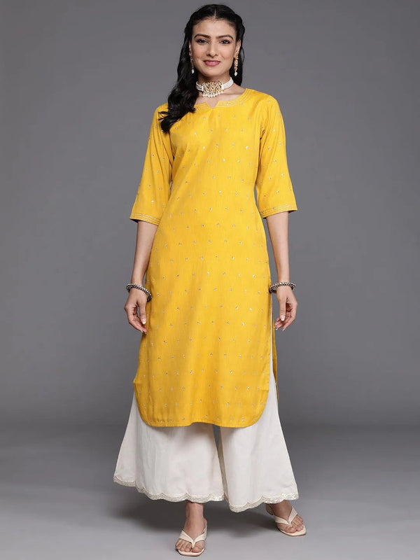 Mustard Embellished Rayon Kurta - Jashvi