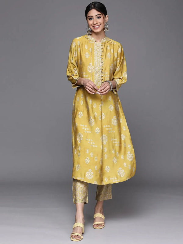 Mustard Printed Chanderi Silk Kurta - Jashvi