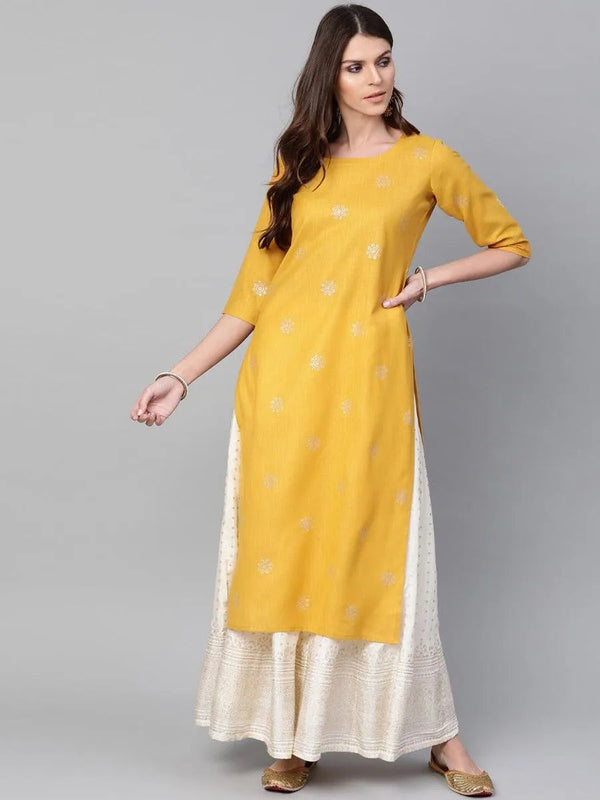 Mustard Printed Cotton Kurta - Jashvi