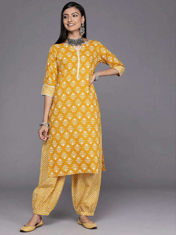 Mustard Printed Cotton Kurta - Jashvi