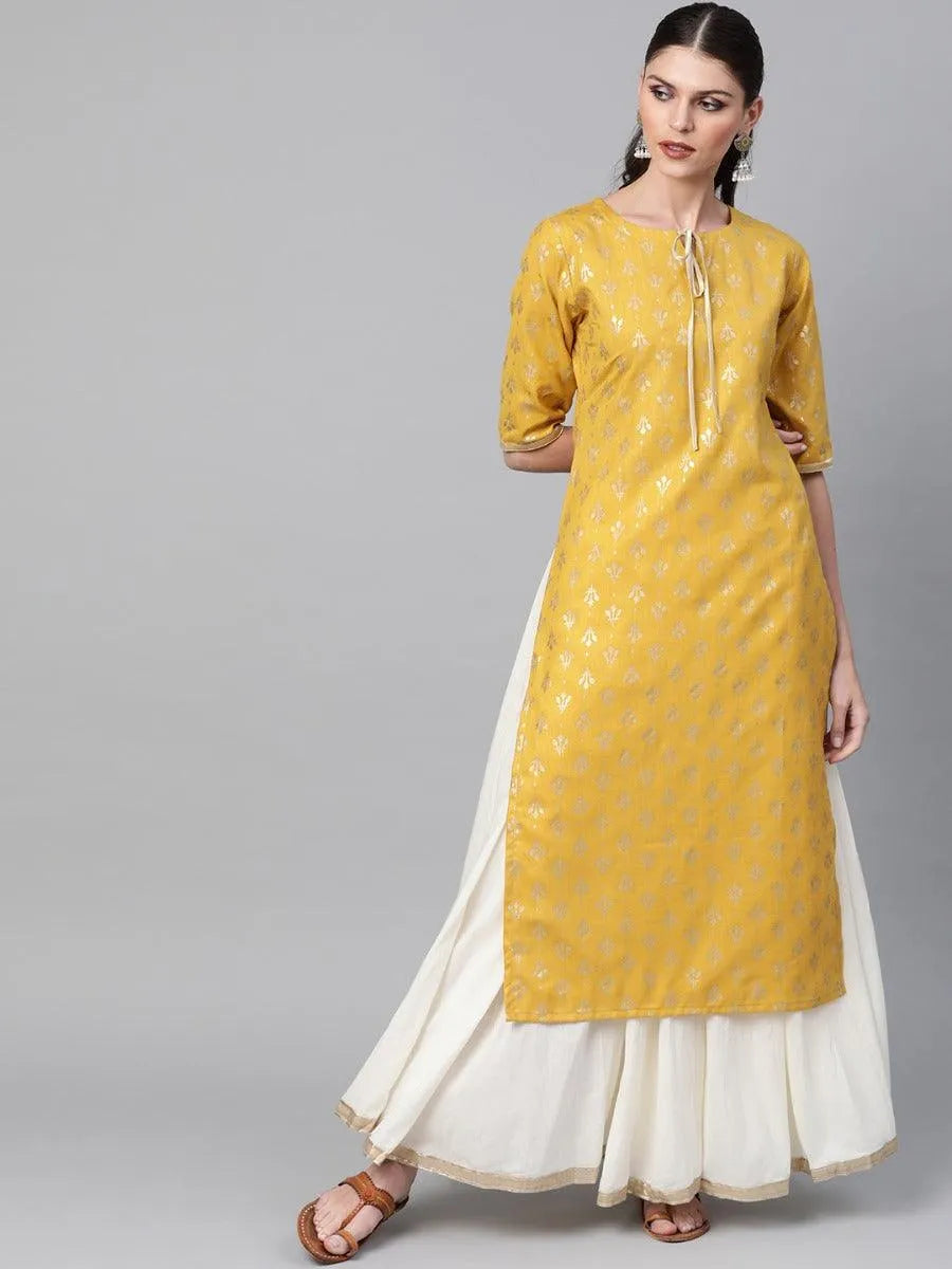 Mustard Printed Cotton Kurta - Jashvi