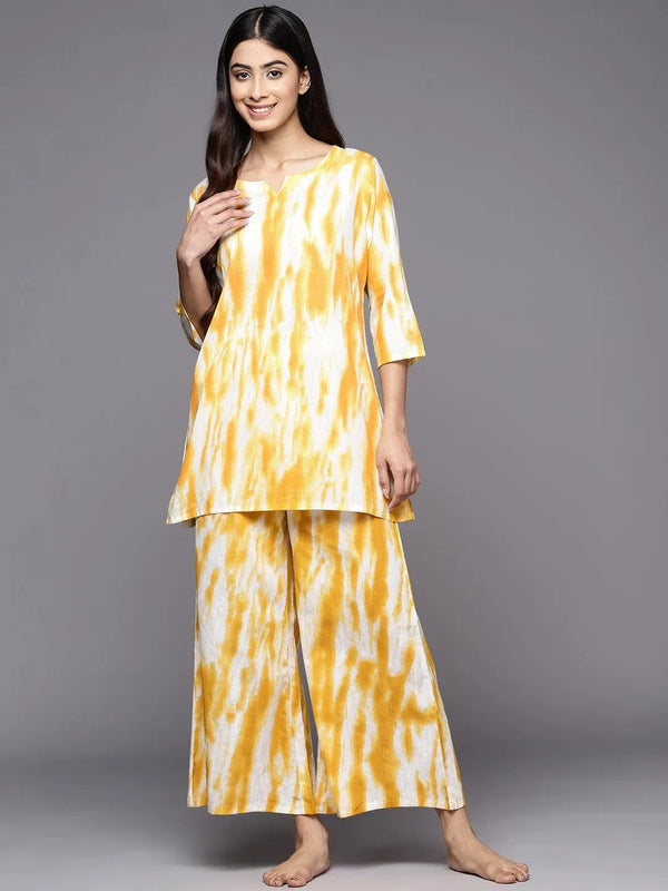 Mustard Printed Cotton Night Suit - Jashvi