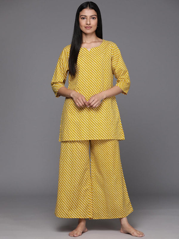 Mustard Printed Cotton Night Suit - Jashvi