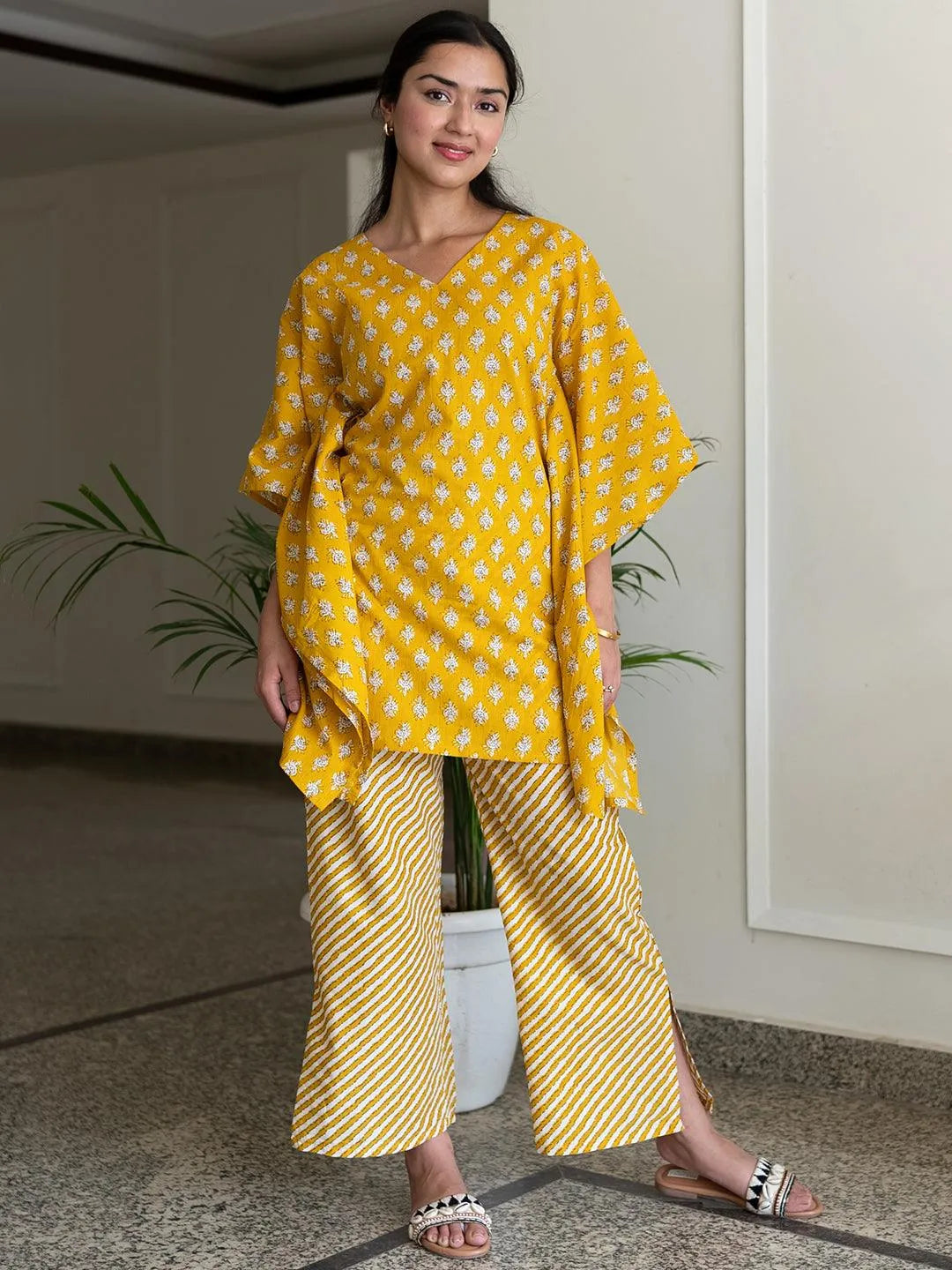 Mustard Printed Cotton Night Suit - Jashvi