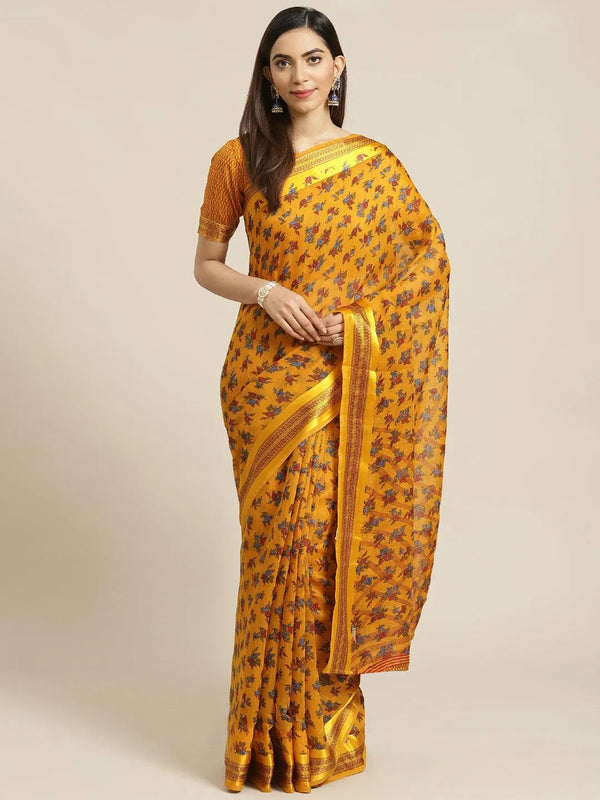 Mustard Printed Cotton Saree - Jashvi