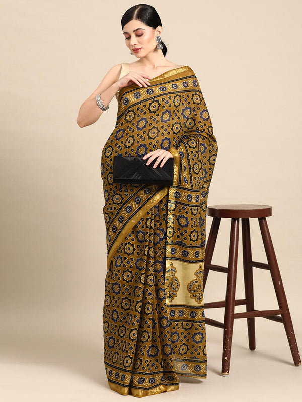 Mustard Printed Cotton Saree - Jashvi