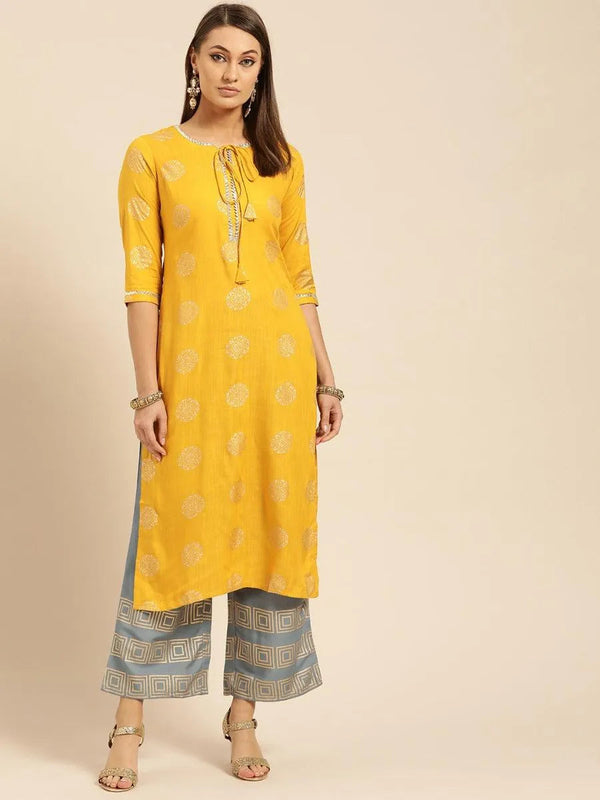 Mustard Printed Rayon Kurta Set - Jashvi