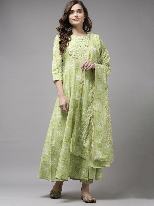 Women's Mustard Printed Straight Kurta Sharara With Dupatta Set - Odette