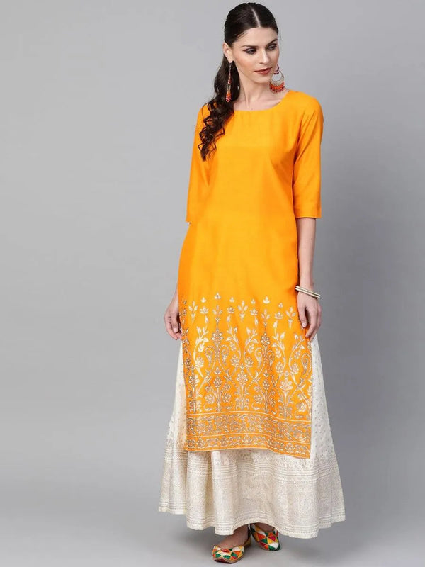 Mustard Self Design Chanderi Kurta - Jashvi