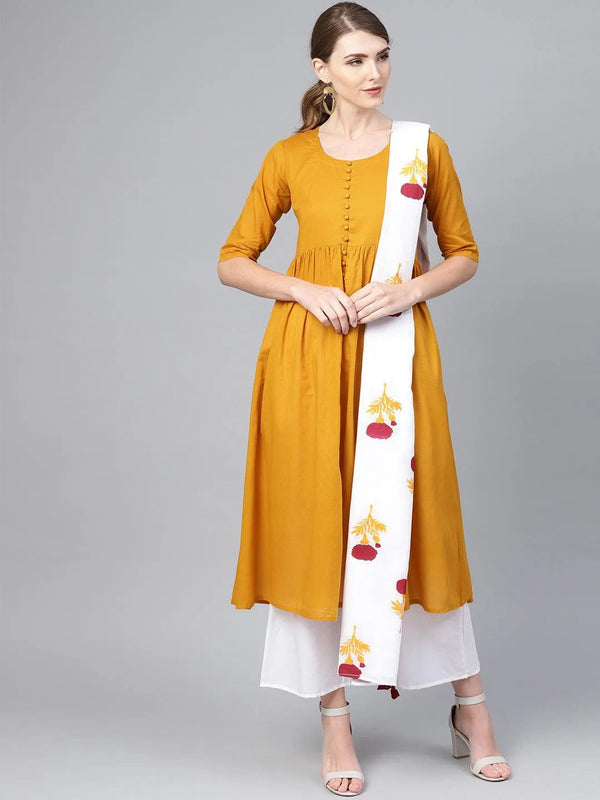 Mustard Solid Cotton Suit Set - Jashvi