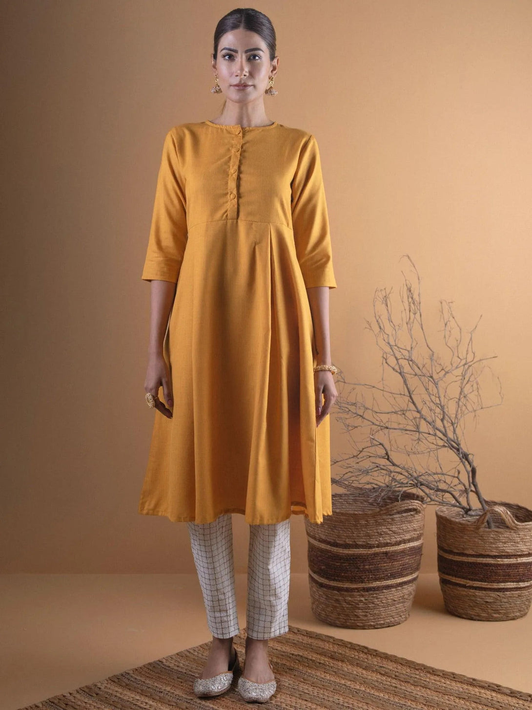 Mustard Solid Cotton Kurta - Jashvi