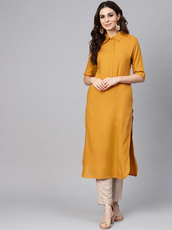 Mustard Solid Rayon Kurta - Jashvi