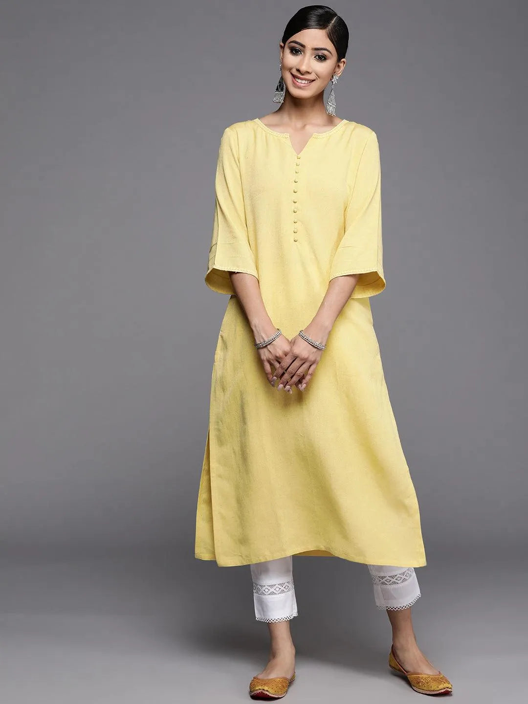 Mustard Solid Rayon Kurta - Jashvi