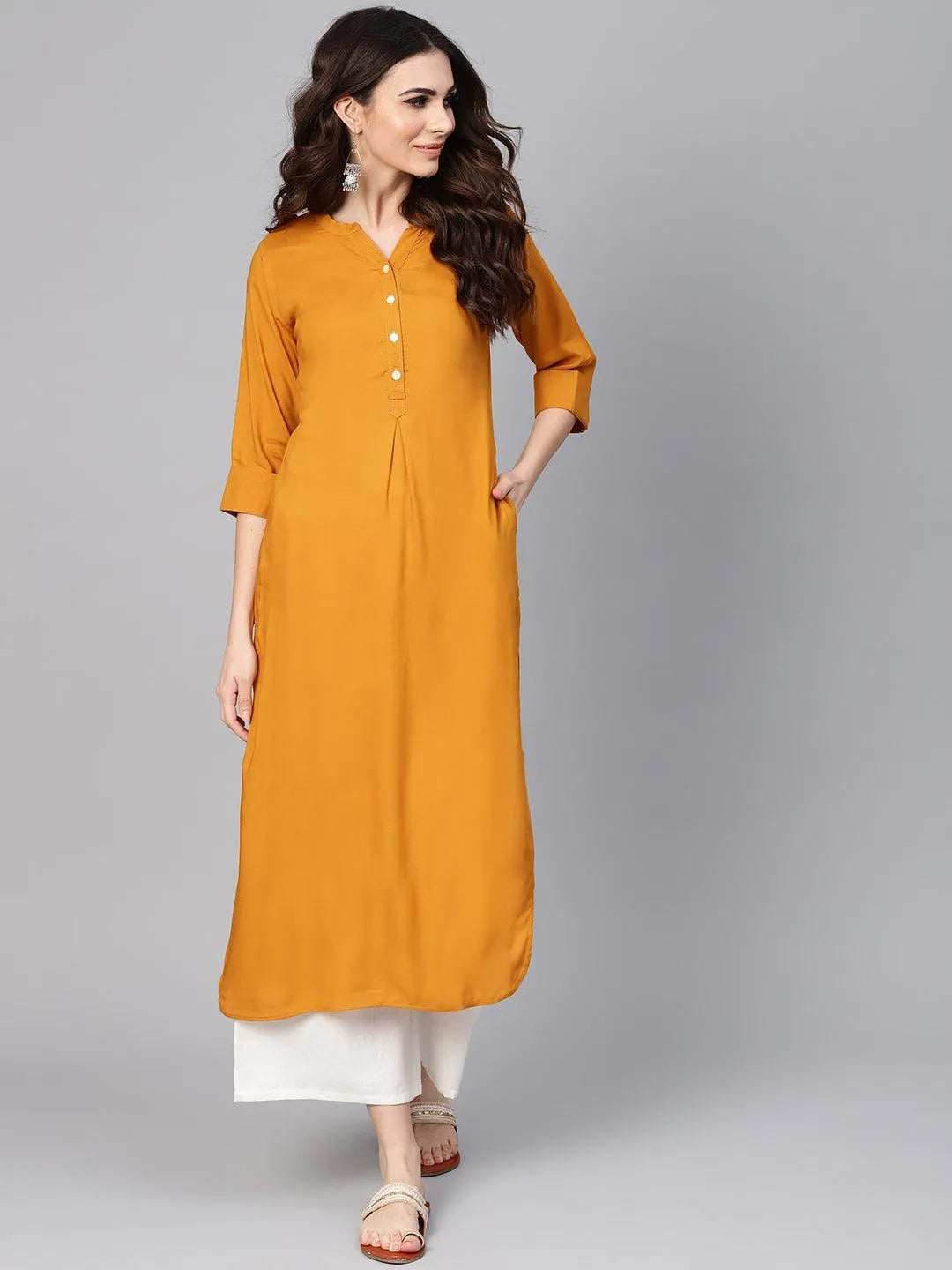 Mustard Solid Rayon Kurta - Jashvi