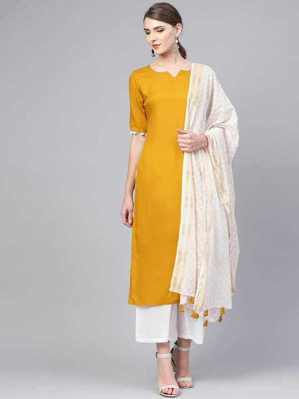 Mustard Solid Rayon Suit Set - Jashvi